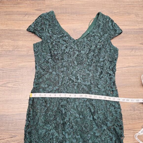 Alex Evenings Green Lace Beaded V-Neck Gown Size 14 | Elegant Formal Maxi Dress - Picture 11 of 12